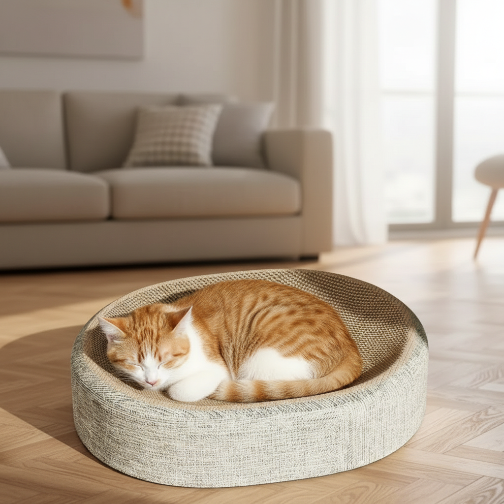 Griffoir Ovale en Sisal pour Chat – Lit & Grattoir 2-en-1