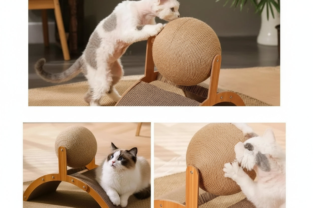 Griffoir Lapin 2-en-1 pour Chat – Boule à Gratter & Jouet Interactif