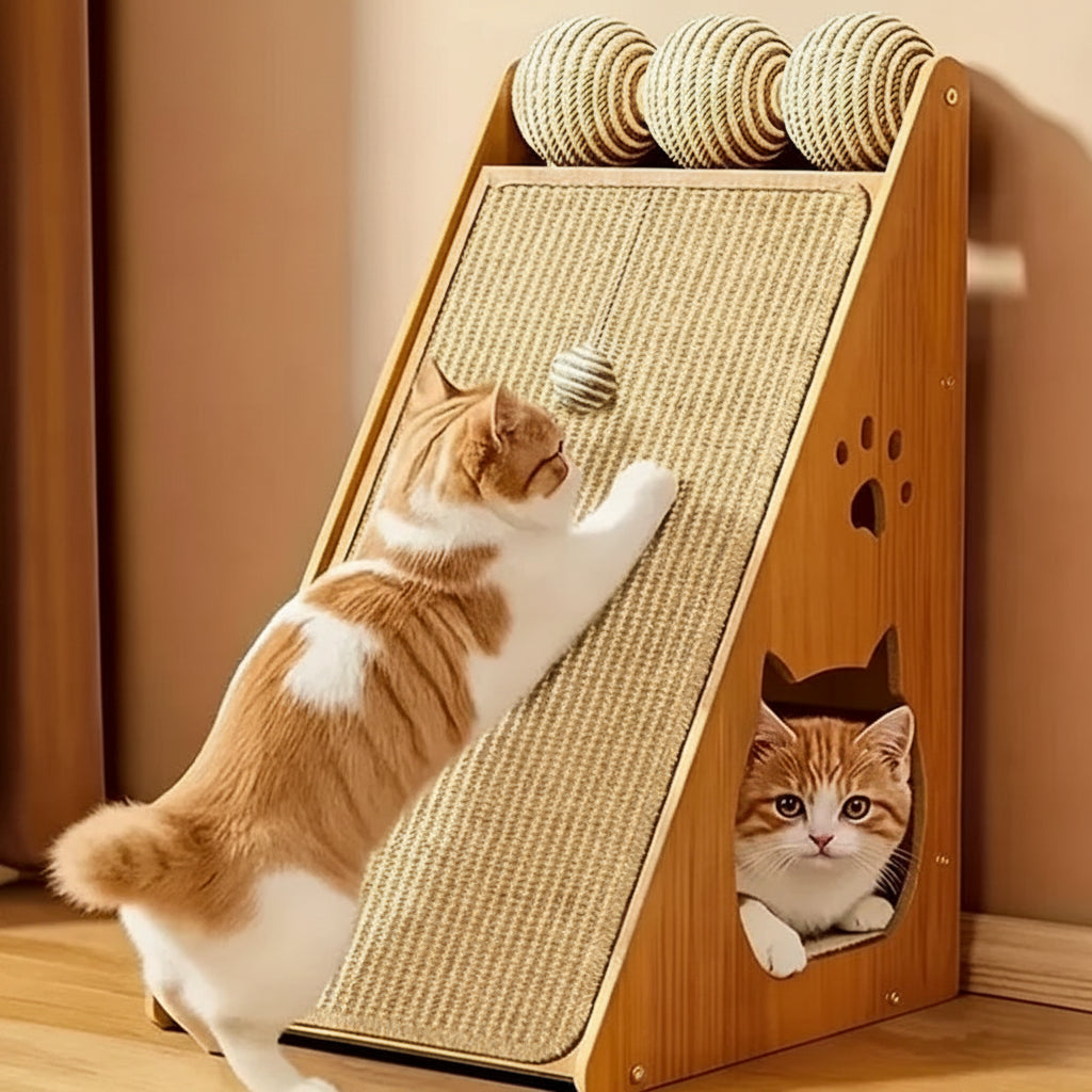 Griffoir Vertical en Sisal avec Balle Suspendue pour Chat – Gain de Place