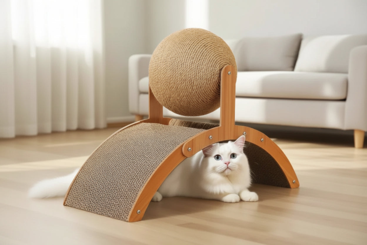 Griffoir Lapin 2-en-1 pour Chat – Boule à Gratter & Jouet Interactif