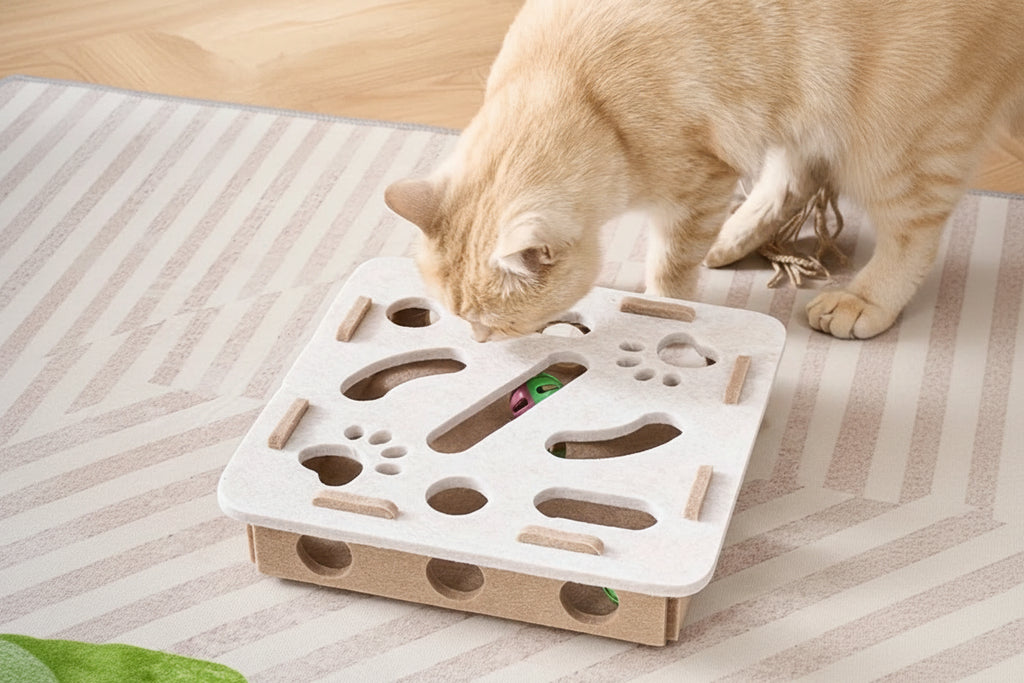 Jouet Puzzle Labyrinthe en Feutre pour Chat – Tunnel & Clochette Interactif
