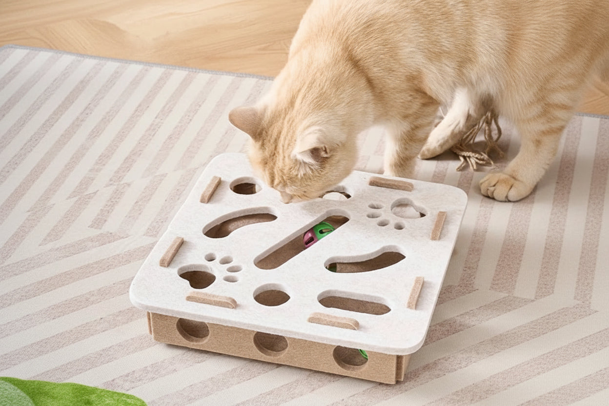 Jouet Puzzle Labyrinthe en Feutre pour Chat – Tunnel & Clochette Interactif